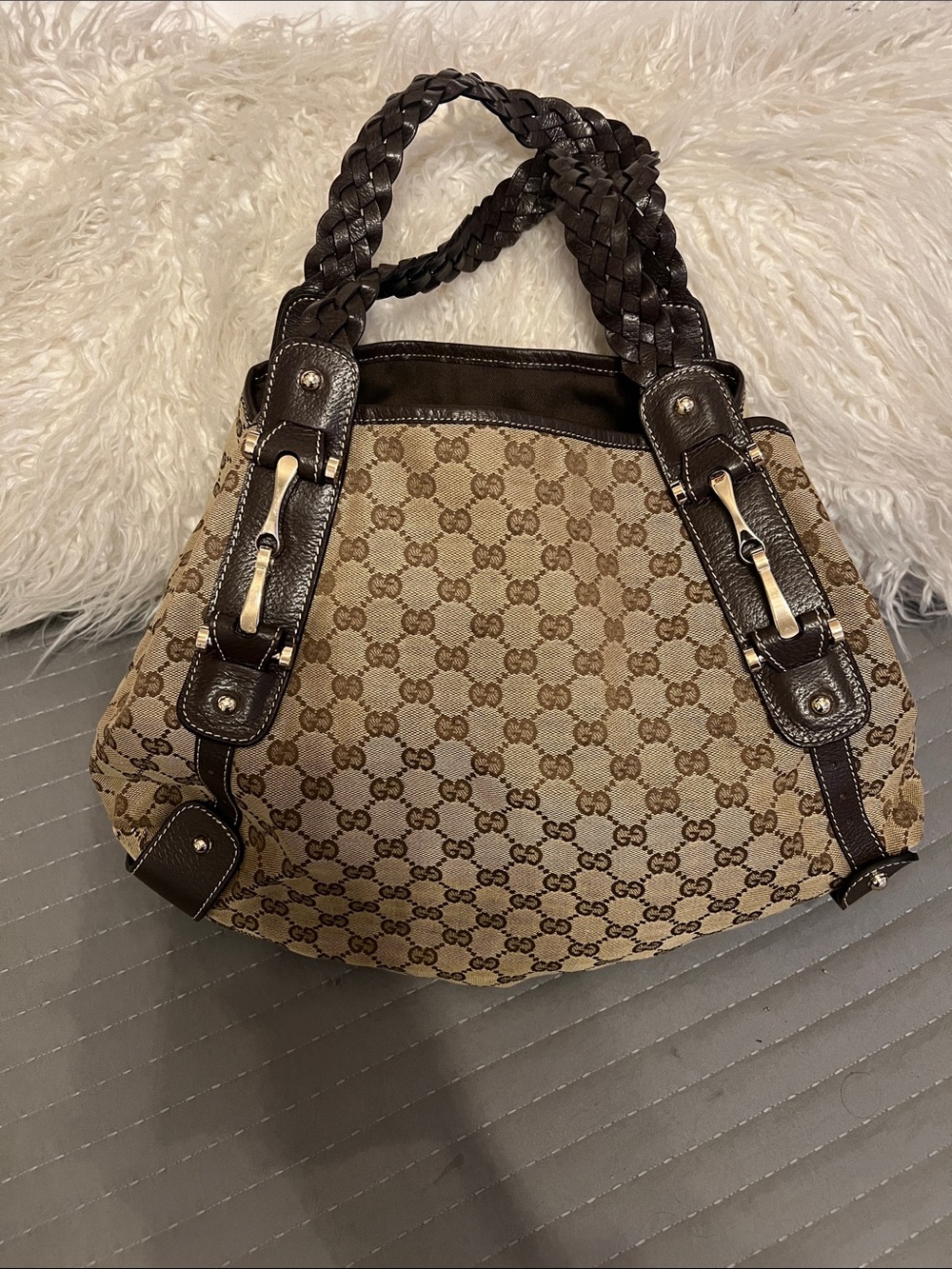 Gucci Pelham Hobo bag GG Canvas Shoulder Bag with Dark Brown Braided Handles